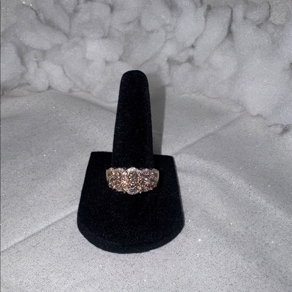 10K Champagne Diamond Gold, Pink, and Silver Cluster Ring - Size 8